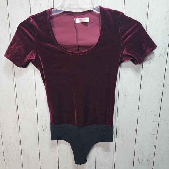 Commando Women's Burgundy Short Sleeve Velvet Bodysuit Size Small USA Made. - Picture 3 of 9